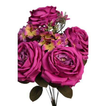 BOUQUET ARTIFICIAL ROSAS Y HORTENSIAS 50CM