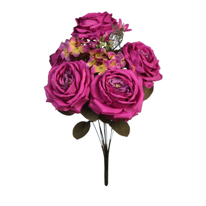 BOUQUET ARTIFICIAL ROSAS Y HORTENSIAS 50CM