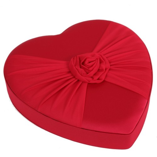CAJA CORAZON TELA RASO ROJO 33CM