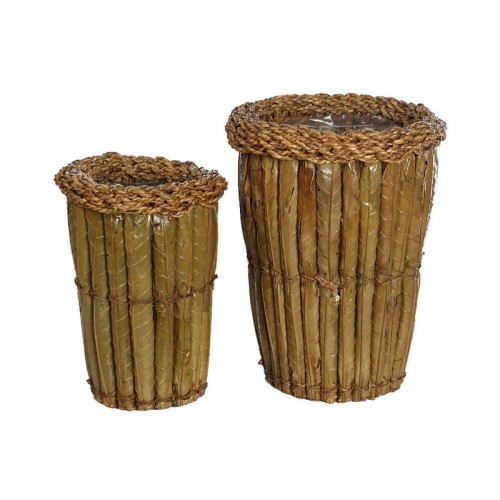 CONJUNTO DOS MACETEROS HOJAS PALMERA 28CM