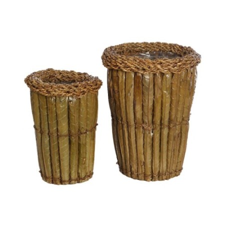 CONJUNTO DOS MACETEROS HOJAS PALMERA 28CM