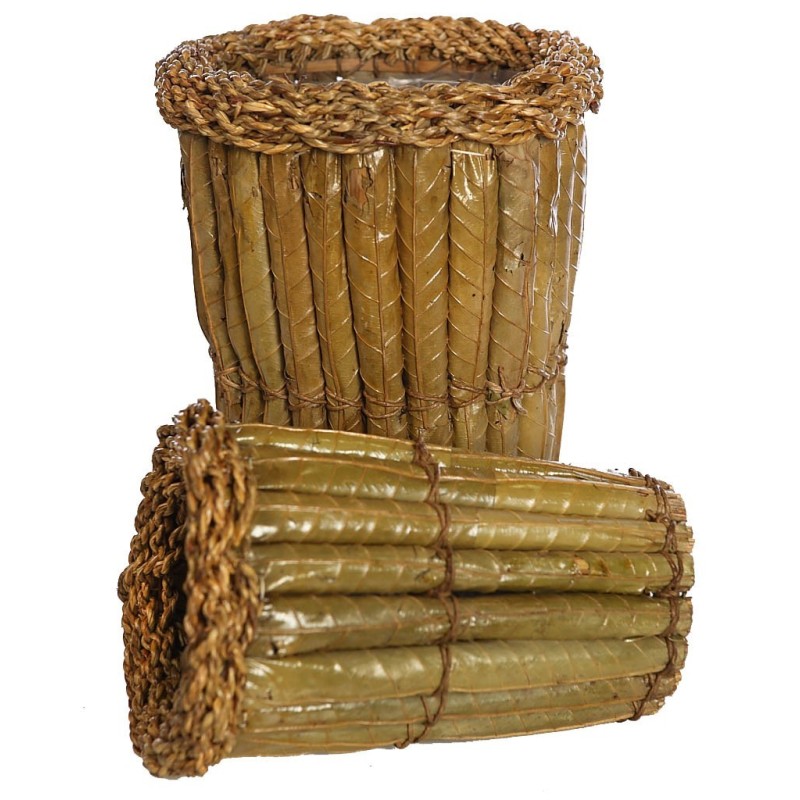 CONJUNTO DOS MACETEROS HOJAS PALMERA 28CM