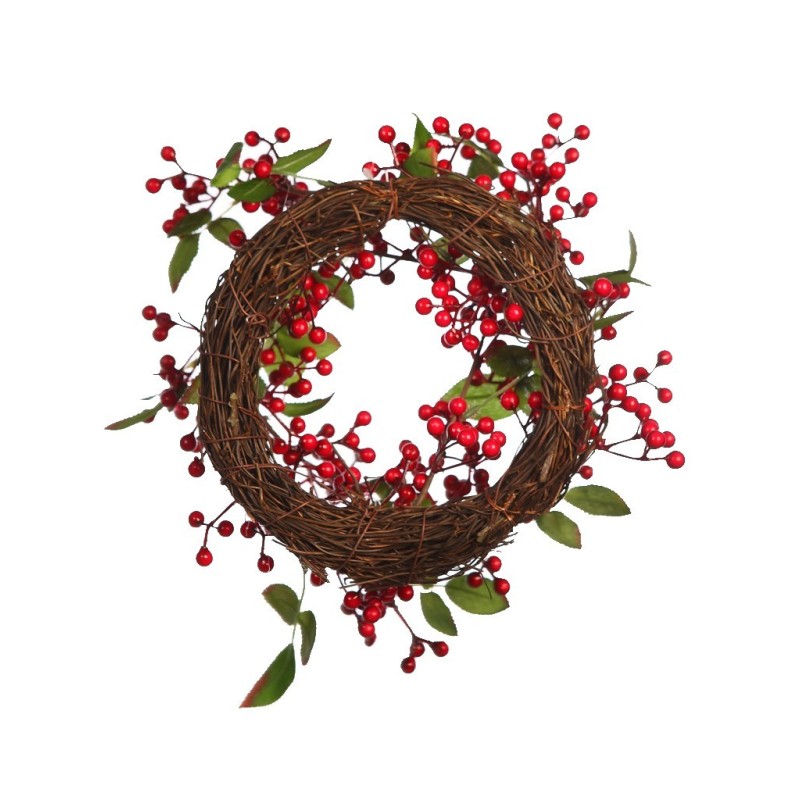 CORONA HOJAS Y BERRIES ARTIFICIAL ø 28CM