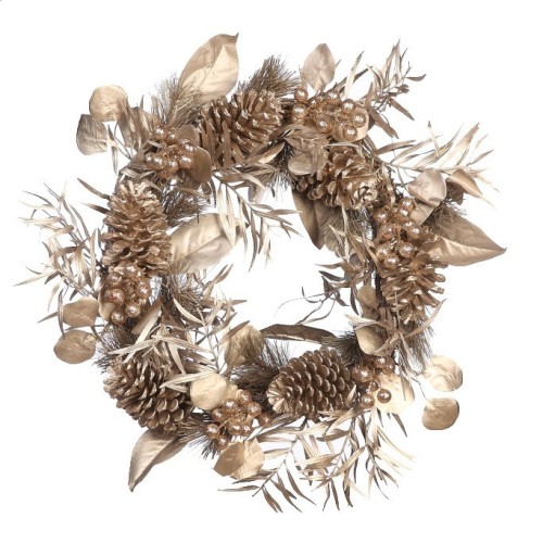 CORONA PIÑO Y PIÑAS PLATA ARTIFICIAL ø 40CM