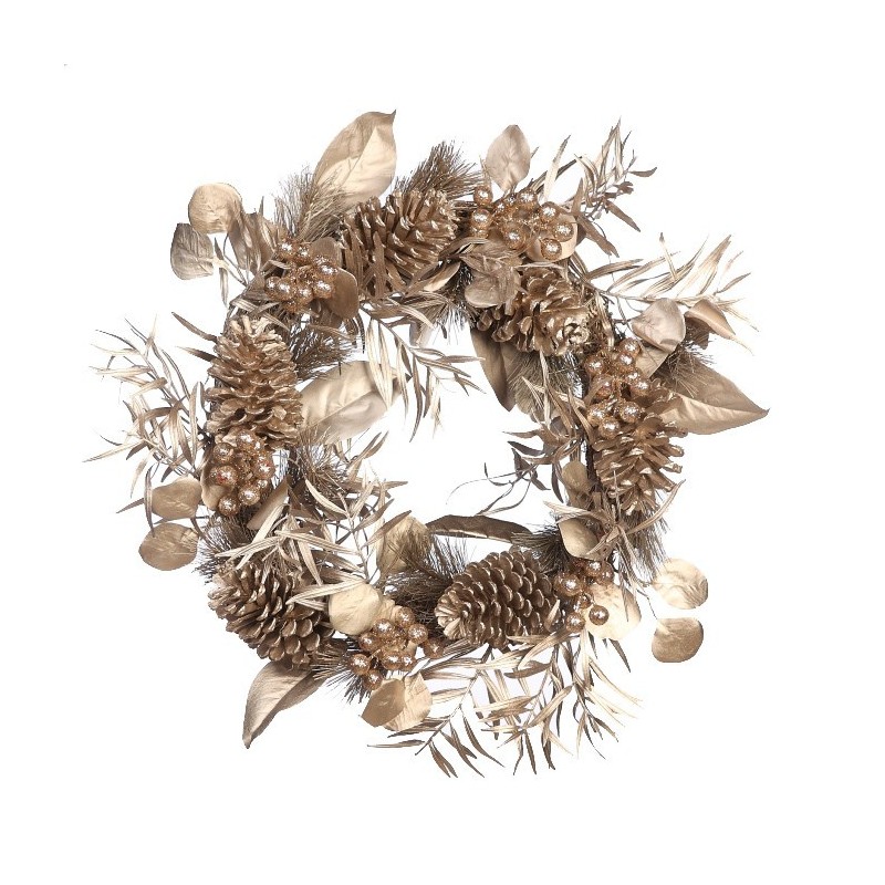 CORONA PIÑO Y PIÑAS PLATA ARTIFICIAL ø 40CM