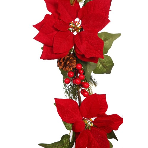 GUIRNALDA DE POINSETTIA BERRY Y PIÑAS 140CM 2