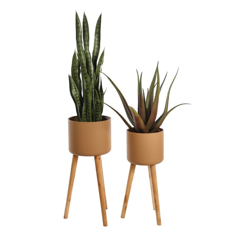 SET 2 MACETEROS MADERA Y ZINC 66CM