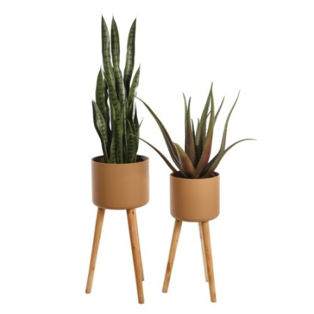 SET 2 MACETEROS MADERA Y ZINC 66CM