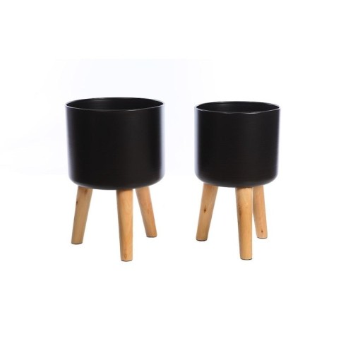 SET 2 MACETEROS METAL Y MADERA 42CM