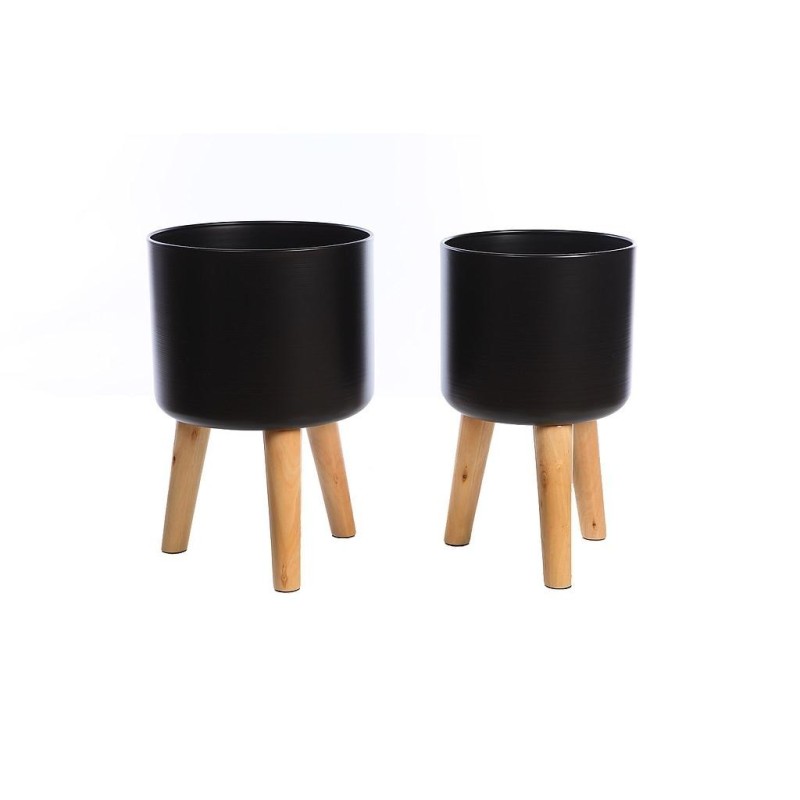 SET 2 MACETEROS METAL Y MADERA 42CM