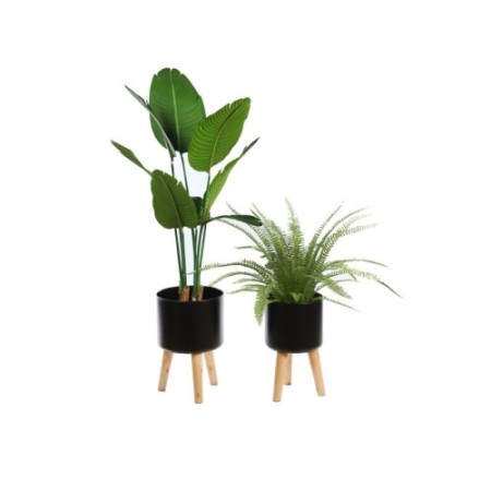 SET 2 MACETEROS METAL Y MADERA 42CM