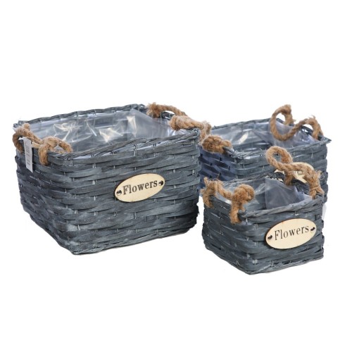 SET 3 CESTAS  GRISES FLOWER 20CM