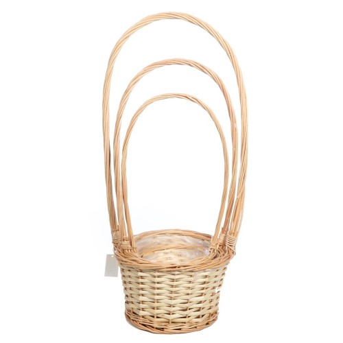 SET 3 CESTAS REDONDAS CON ASA, PLASTICO INTERIOR