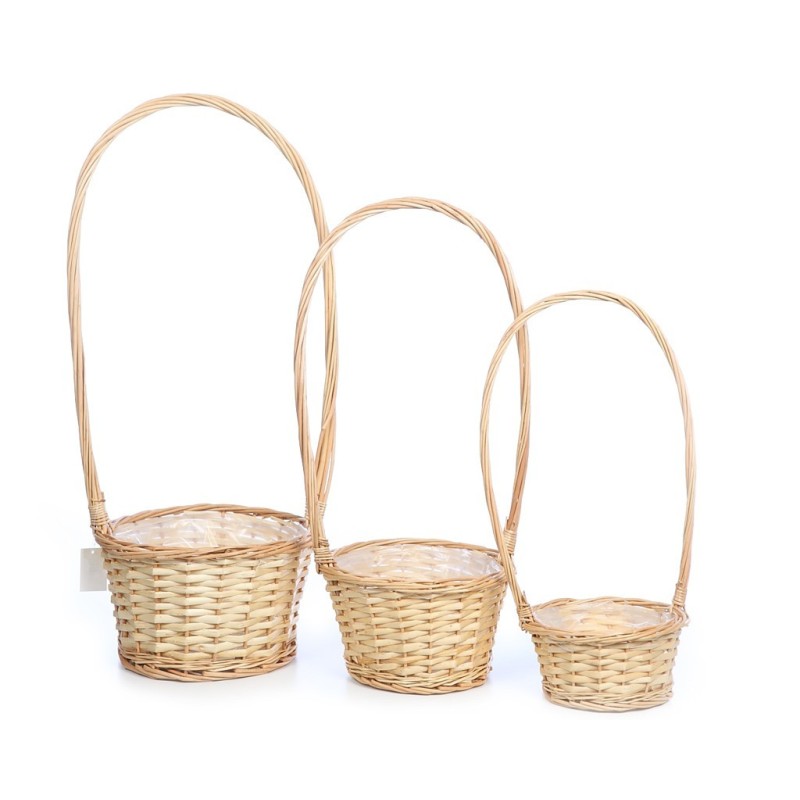 SET 3 CESTAS REDONDAS CON ASA, PLASTICO INTERIOR