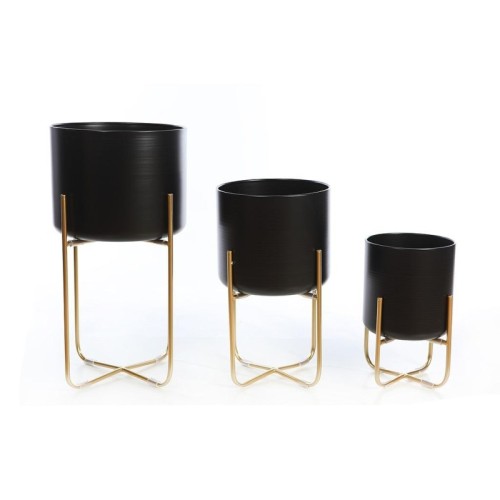 SET 3 MACETEROS METAL PIE DORADO 55CM