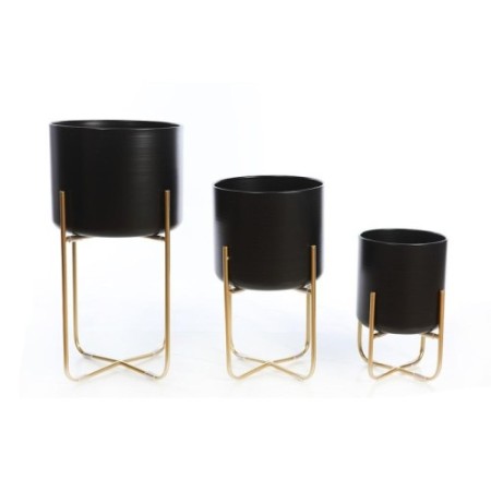 SET 3 MACETEROS METAL PIE DORADO 55CM