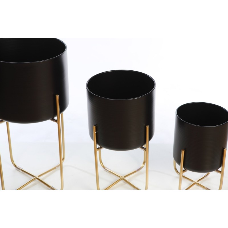 SET 3 MACETEROS METAL PIE DORADO 55CM