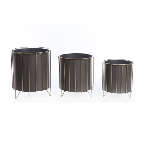 SET 3 MACETEROS PIE DORADO 33CM