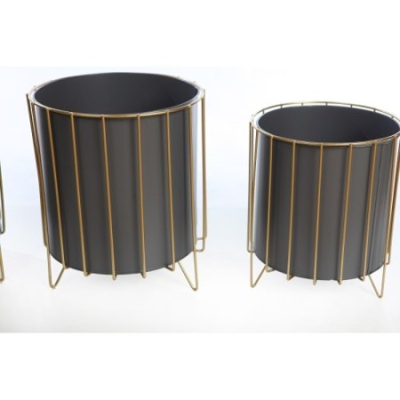 SET 3 MACETEROS PIE DORADO 33CM