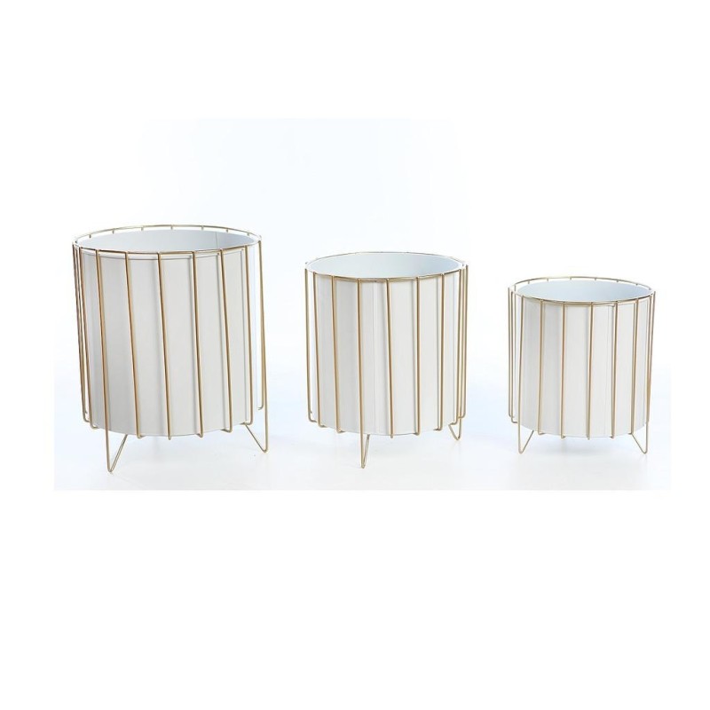 SET 3 MACETEROS PIE METAL DORADO 33CM