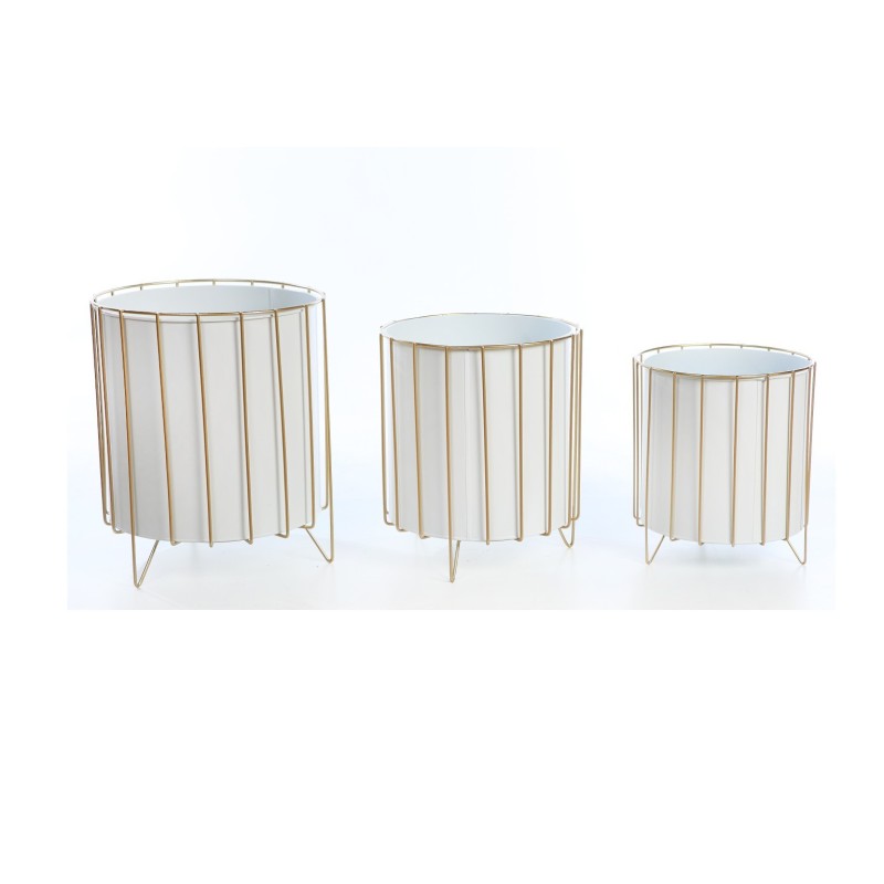 SET 3 MACETEROS PIE METAL DORADO 33CM