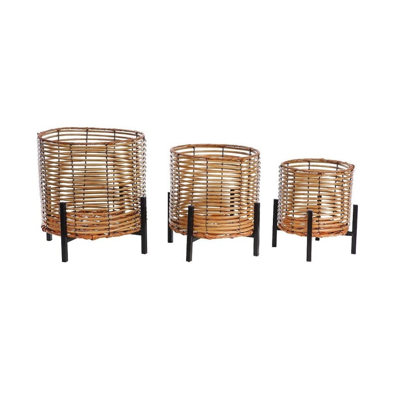 SET 3 MACETEROS RATTAN Y PIE METALICO 34CM
