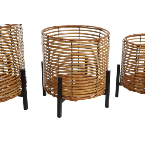 SET 3 MACETEROS RATTAN Y PIE METALICO 34CM 2