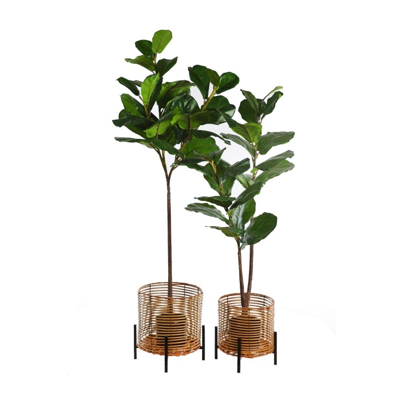 SET 3 MACETEROS RATTAN Y PIE METALICO 34CM