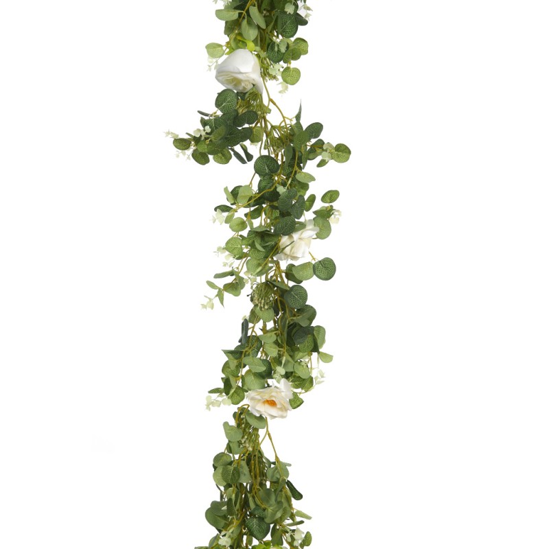 GUIRNLADA EUCALIPTO Y ROSA ARTIFICIAL 180CM