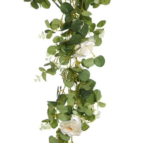 GUIRNLADA EUCALIPTO Y ROSA ARTIFICIAL 180CM 2