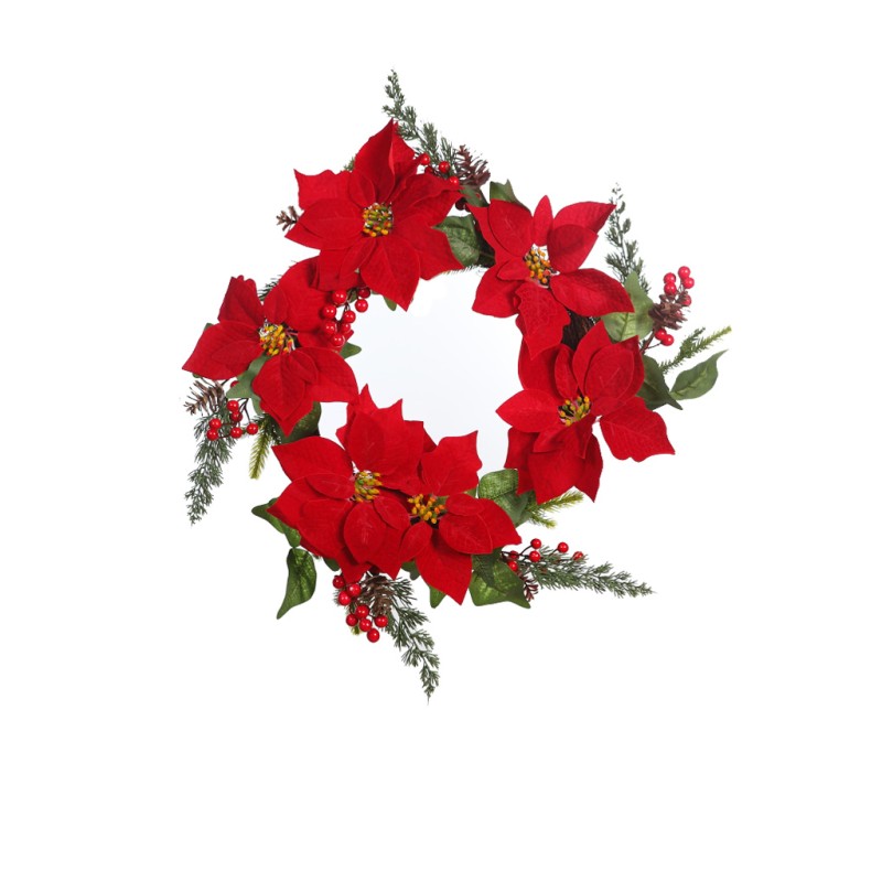 CORONA POINSETTIA BERRY Y PIÑAS ø 45CM