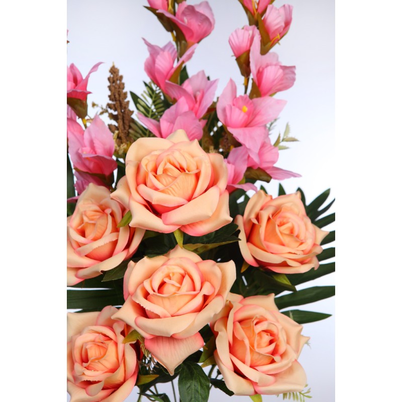 BOUQUET ROSAS Y GLADIOLOS ARTIFICIAL 65CM
