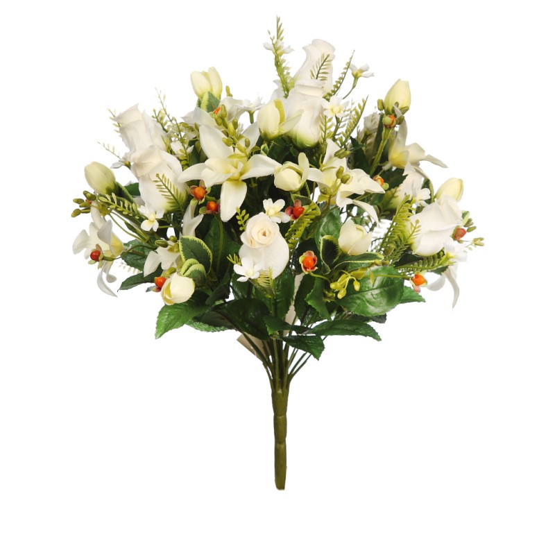 RAMO DE ROSAS Y ORQUIDEAS ARTIFICIAL 38CM