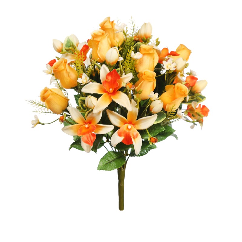 RAMO DE ROSAS Y ORQUIDEAS ARTIFICIAL 38CM