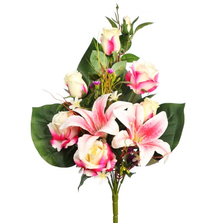 RAMO DE UNA CARA ROSAS Y LILYS ARTIFICIAL 50CM