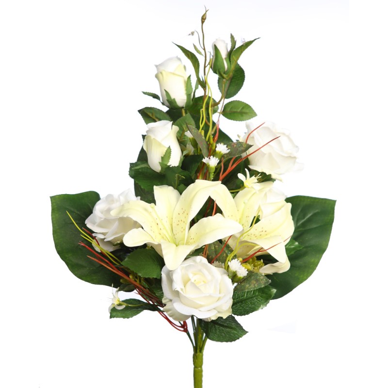 RAMO DE UNA CARA ROSAS Y LILYS ARTIFICIAL 50CM
