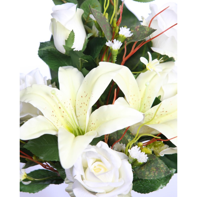 RAMO DE UNA CARA ROSAS Y LILYS ARTIFICIAL 50CM