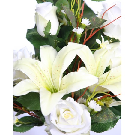 RAMO DE UNA CARA ROSAS Y LILYS ARTIFICIAL 50CM