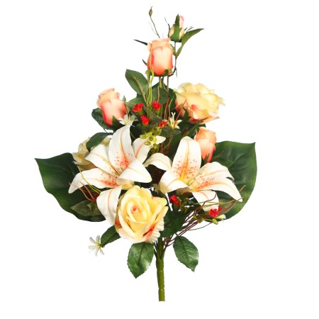 RAMO DE UNA CARA ROSAS Y LILYS ARTIFICIAL 50CM