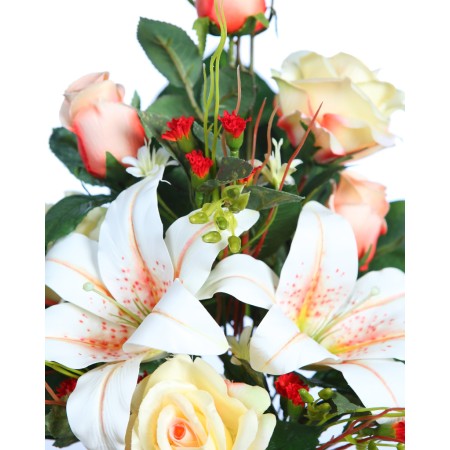 RAMO DE UNA CARA ROSAS Y LILYS ARTIFICIAL 50CM
