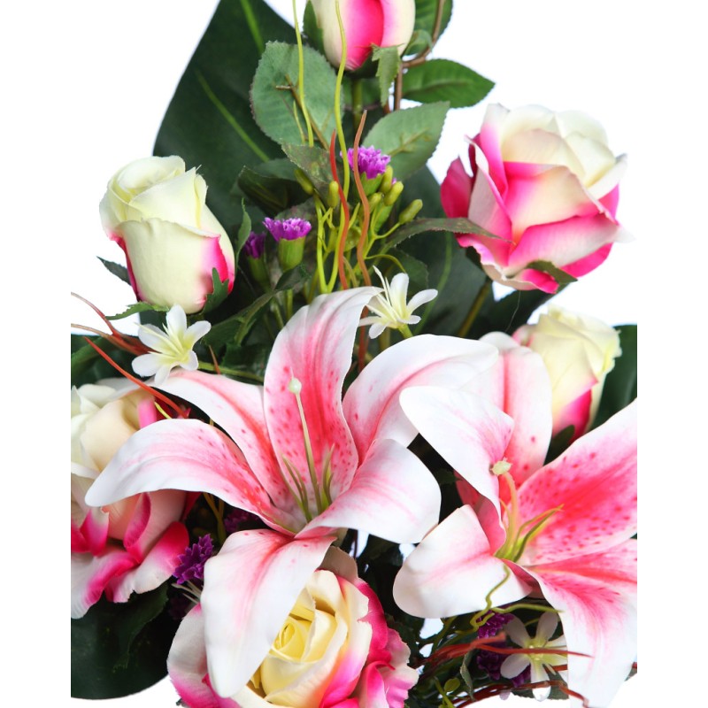 RAMO DE UNA CARA ROSAS Y LILYS ARTIFICIAL 50CM