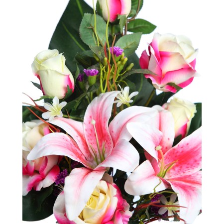 RAMO DE UNA CARA ROSAS Y LILYS ARTIFICIAL 50CM