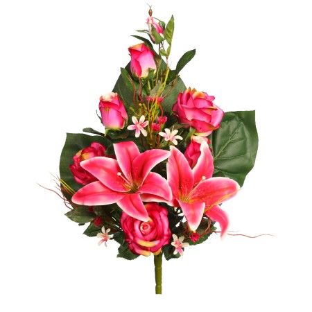 RAMO DE UNA CARA ROSAS Y LILYS ARTIFICIAL 50CM