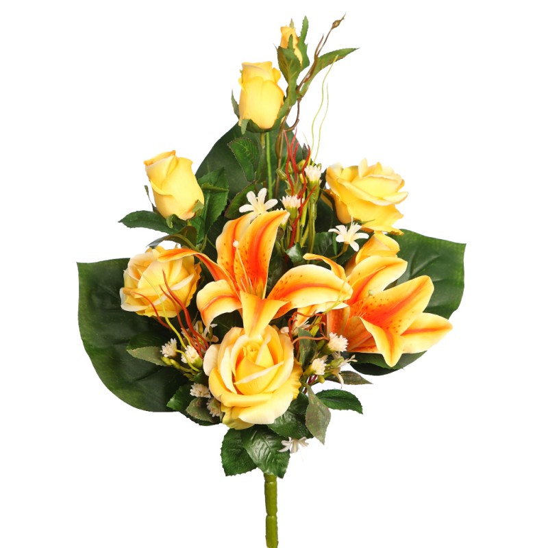 RAMO DE UNA CARA ROSAS Y LILYS ARTIFICIAL 50CM