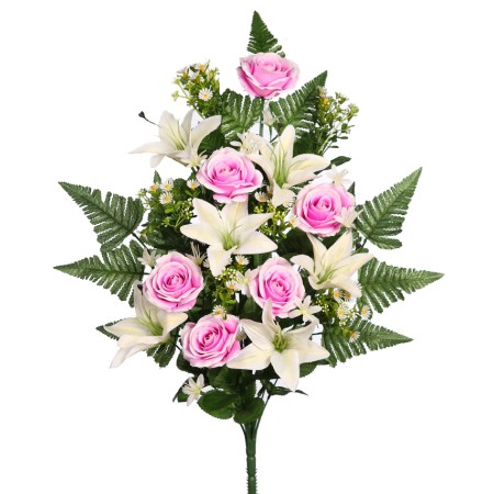 RAMO DE UNA CARA ROSAS Y LILYS ARTIFICIAL 60CM
