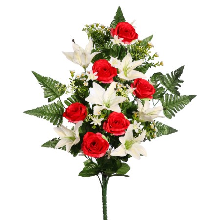 RAMO DE UNA CARA ROSAS Y LILYS ARTIFICIAL 60CM