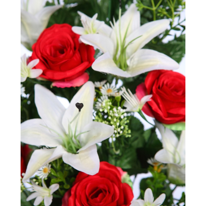 RAMO DE UNA CARA ROSAS Y LILYS ARTIFICIAL 60CM