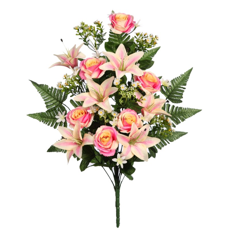 RAMO DE UNA CARA ROSAS Y LILYS ARTIFICIAL 60CM