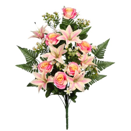 RAMO DE UNA CARA ROSAS Y LILYS ARTIFICIAL 60CM