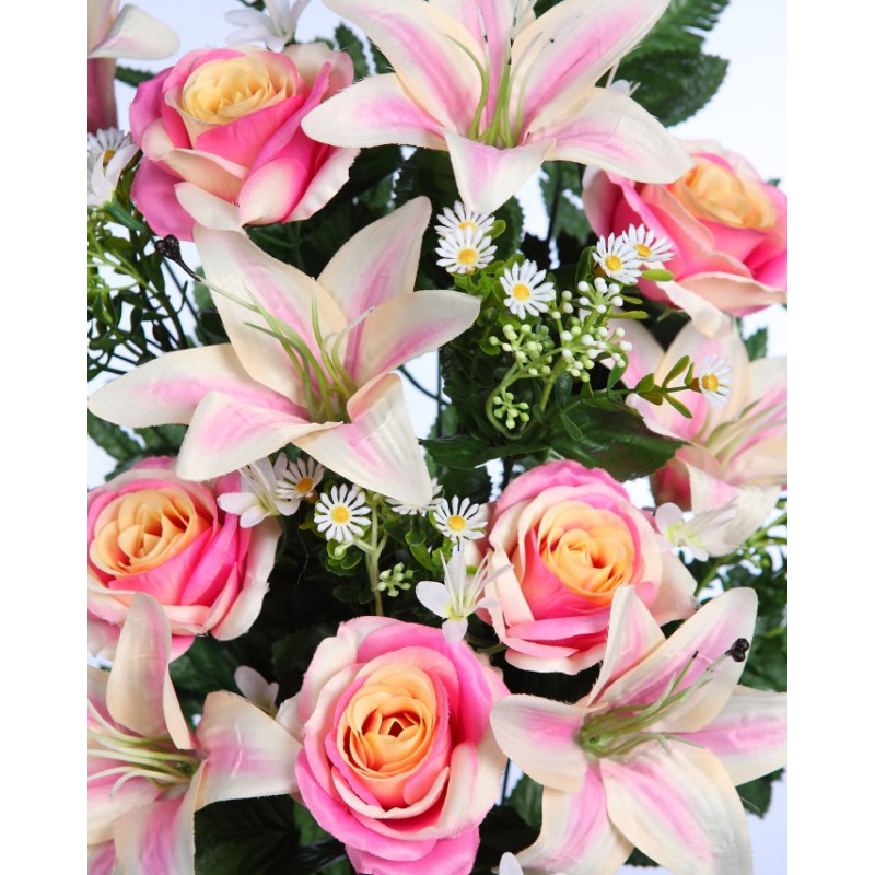 RAMO DE UNA CARA ROSAS Y LILYS ARTIFICIAL 60CM